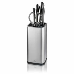 Bester Verkauf ⭐ Gefu Messerblock INSIEM - Unbestückt - Hochwertiger Edelstahl - 14 Messerschlitze U. Extrafach - Silber 🌟