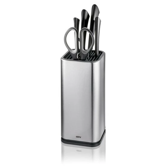Bester Verkauf ⭐ Gefu Messerblock INSIEM - Unbestückt - Hochwertiger Edelstahl - 14 Messerschlitze U. Extrafach - Silber 🌟