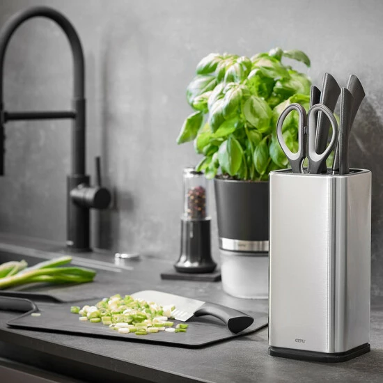 Bester Verkauf ⭐ Gefu Messerblock INSIEM - Unbestückt - Hochwertiger Edelstahl - 14 Messerschlitze U. Extrafach - Silber 🌟 – Bild 3