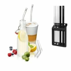 Neu 🌟 Gefu Glastrinkhalm-Set Future Mit Trinkhalm-Spülkorb Und Bürste, 4 Halme, Borosilikatglas, Transparent, 23 Cm, 00178 🤩