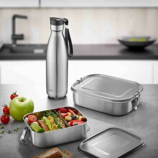 Budget 😉 GEFU 127-38 Trinkflasche OLIMPIO 0,75 Edelstahl, Silber/schwarz 😉 – Bild 2