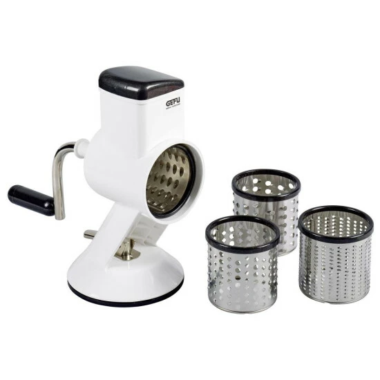 Bestes Angebot 🎁 GEFU 191-00 Reibemaschine Mit 4 Schneidtrommeln, Weiß/schwarz/silber 👍 – Bild 2