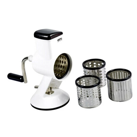 Bestes Angebot 🎁 GEFU 191-00 Reibemaschine Mit 4 Schneidtrommeln, Weiß/schwarz/silber 👍 – Bild 7