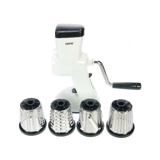 Bestes Angebot 🎁 GEFU 191-00 Reibemaschine Mit 4 Schneidtrommeln, Weiß/schwarz/silber 👍 – Bild 8