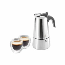 Top 10 ❤️ GEFU Espressokocher Emilio + 2 Espressogläser, Silber/schwarz/klar ❤️