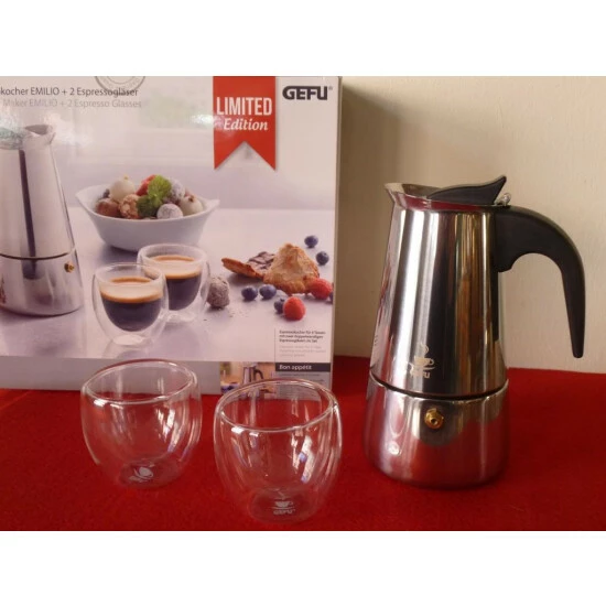 Top 10 ❤️ GEFU Espressokocher Emilio + 2 Espressogläser, Silber/schwarz/klar ❤️ – Bild 5