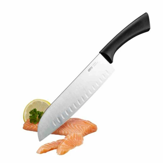 Großhandel 🌟 GEFU 138-90 Santokumess. 19,5cm SENSO Mit Kullenschliff, Schwarz/silber 😍 – Bild 2