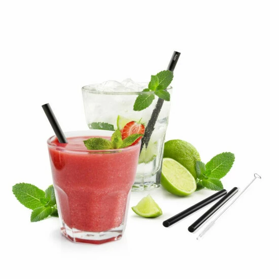 Auslauf 🔥 Gefu Glastrinkhalme 4er Set FUTURE - 13cm, Gerade Version, Schwarz - Mit Bürste 😀 – Bild 3