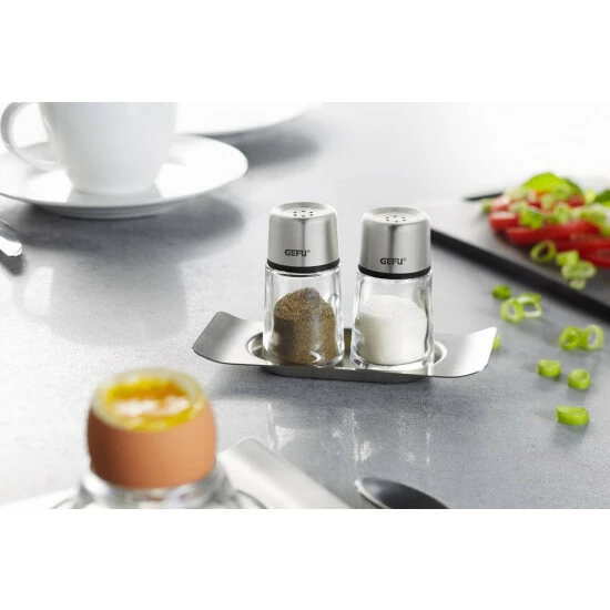 Budget 👏 GEFU 336-30 Streuer-Set BRUNCH Salz- Und Pfefferstreuer, Silber/klar, 3-teilig (1 Set) ❤️ – Bild 2