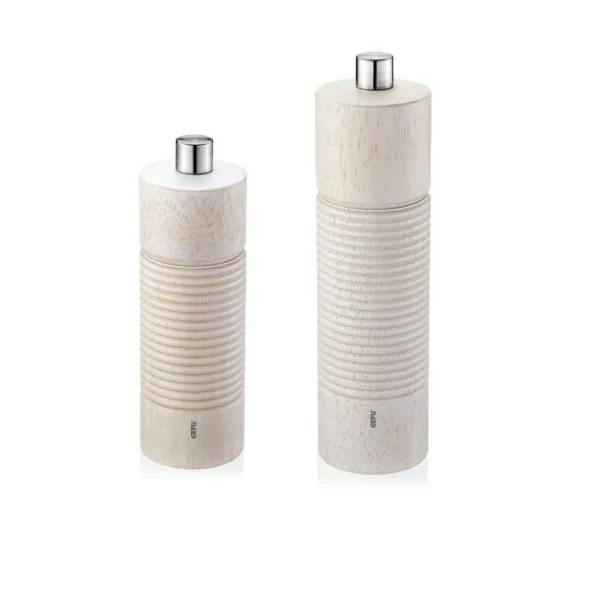 Am billigsten 👏 Gefu Salz-/Pfeffermühle TEDORO - Holz - Einstellbares Keramikmahlwerk - H: 14cm, 18cm - 2er Set - Weiß 🎉